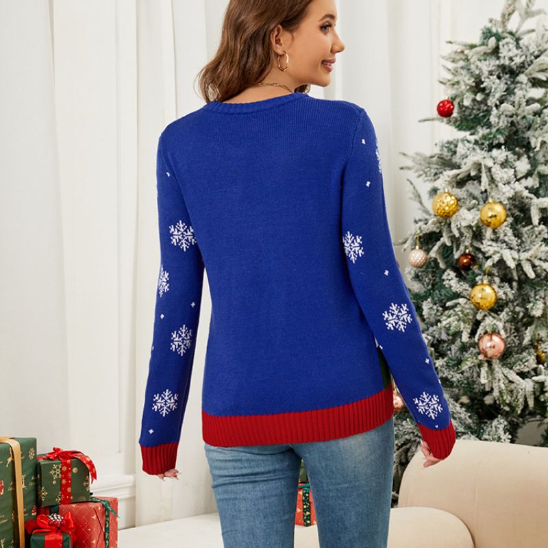 Damen-Weihnachtspullover – Blaues Weihnachtsbaummotiv