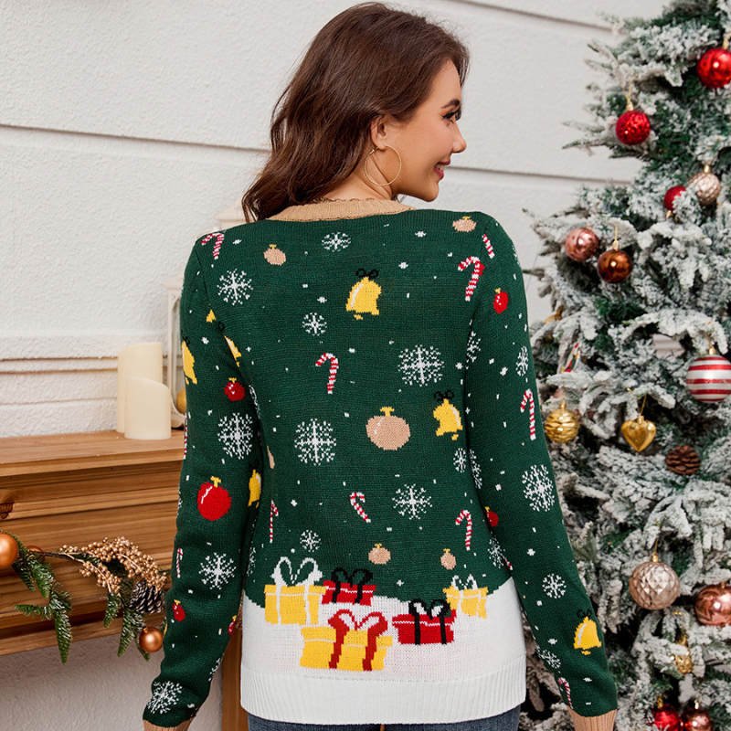 Pull de Noël pour femme - Motif Père Noël avec col rond