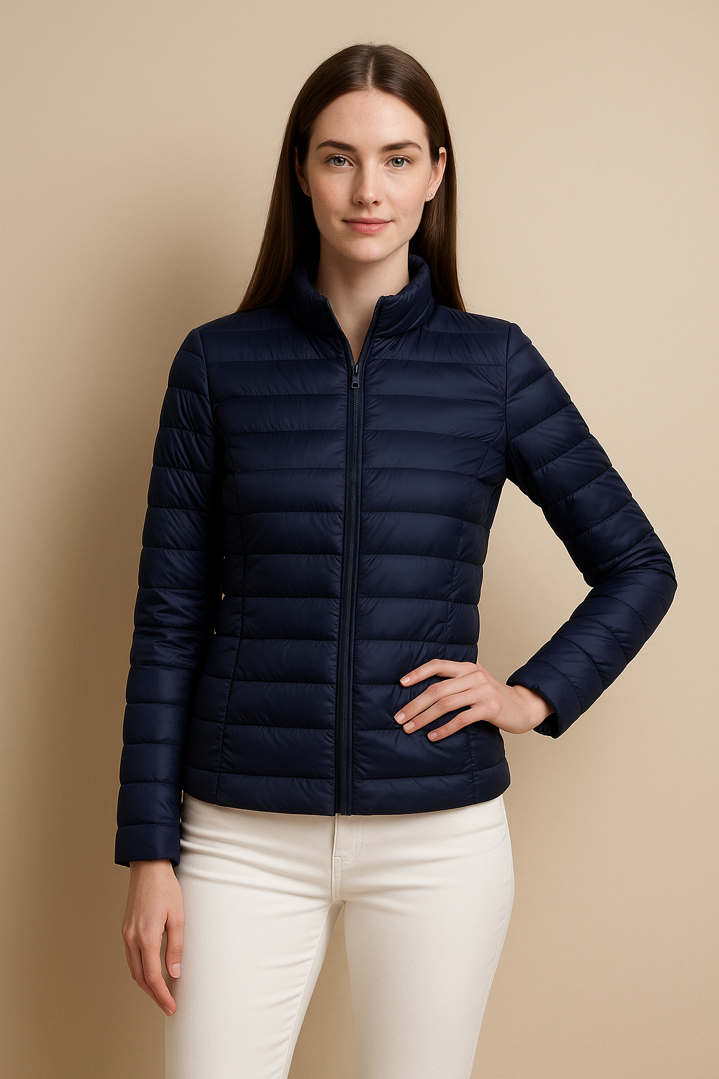 Damen Slim Fit Steppdaunenjacke – Leichte Wärme mit hüftlangem Design