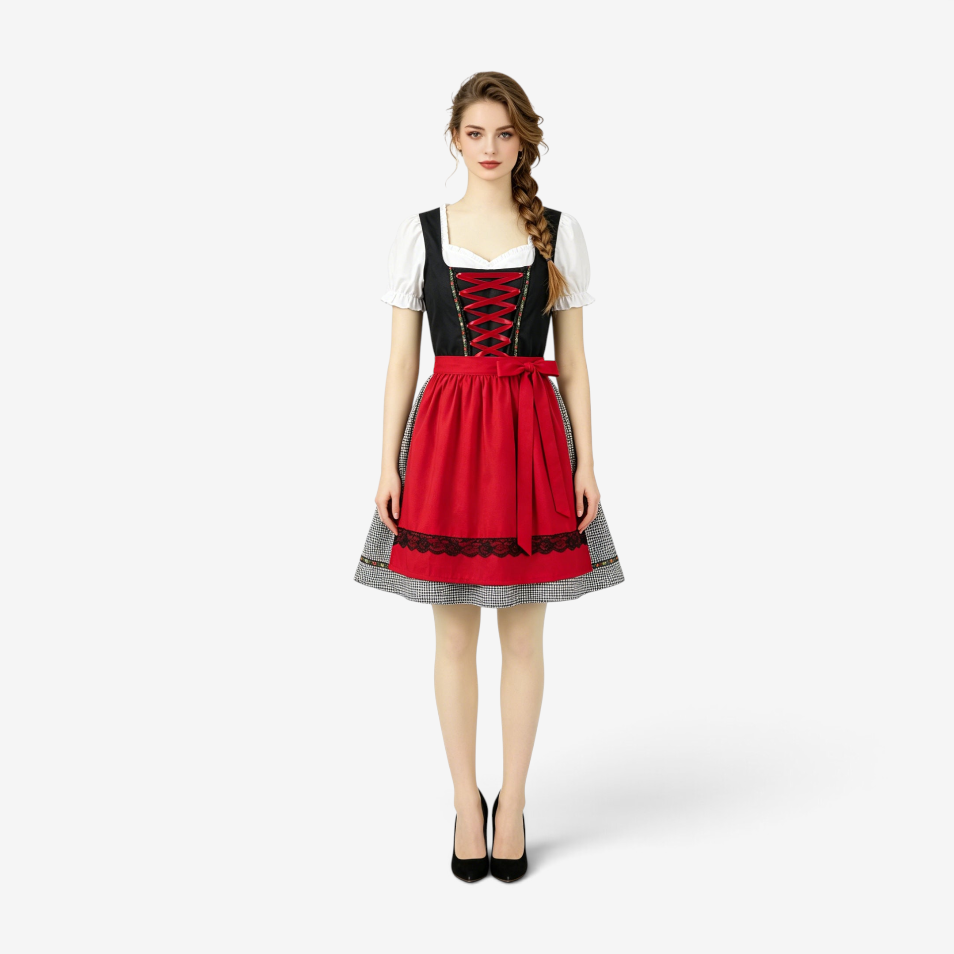 Dirndlkleid für Damen mit Herzausschnitt und Schürze