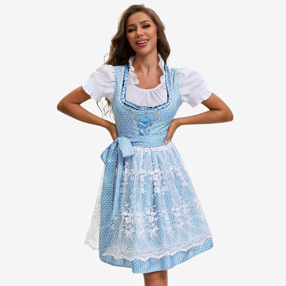 Dirndlkleid für Damen mit Herzausschnitt und Spitzen-Schürze