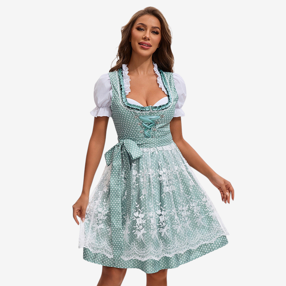 Dirndlkleid für Damen mit Herzausschnitt und Spitzen-Schürze