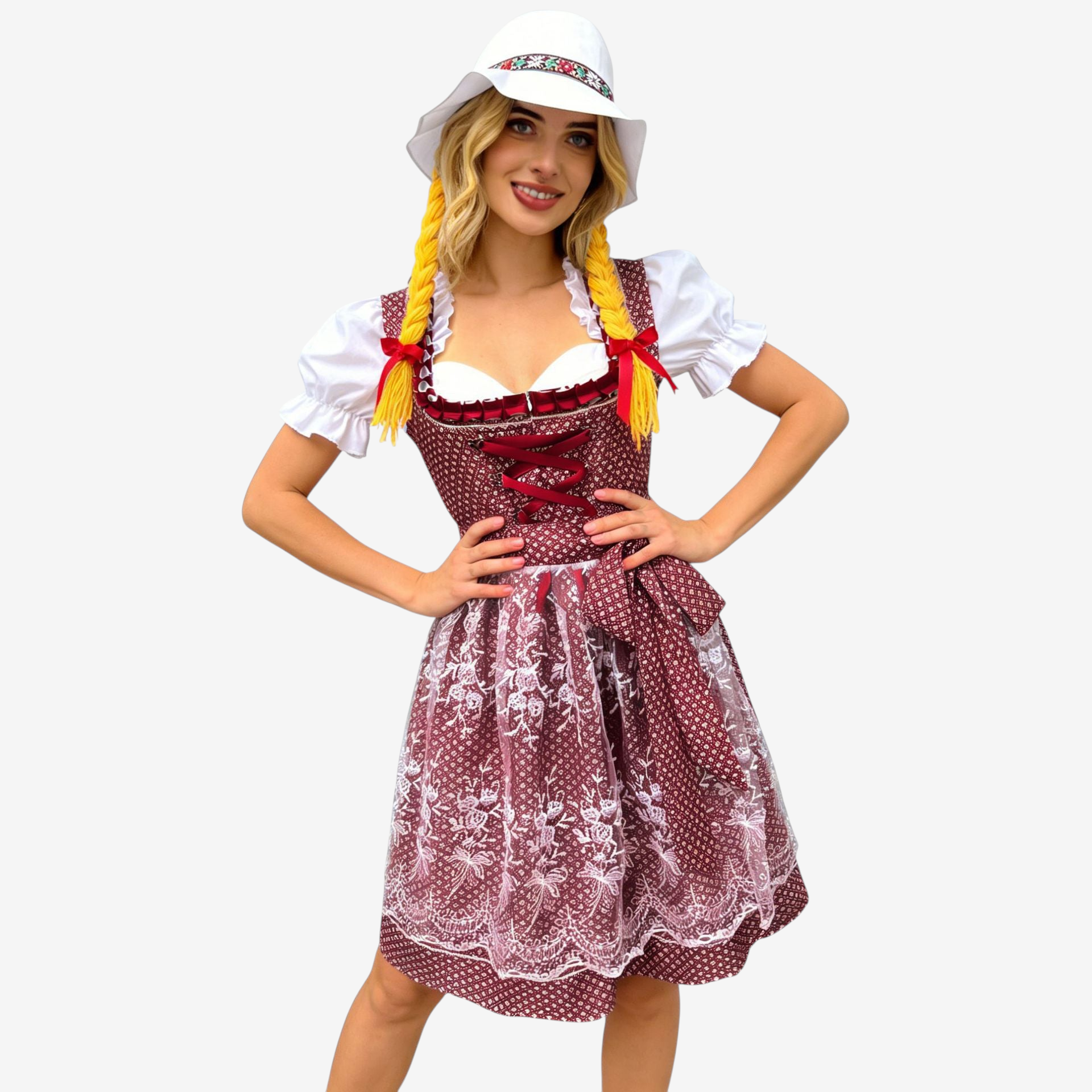 Dirndlkleid für Damen mit Herzausschnitt und Spitzen-Schürze