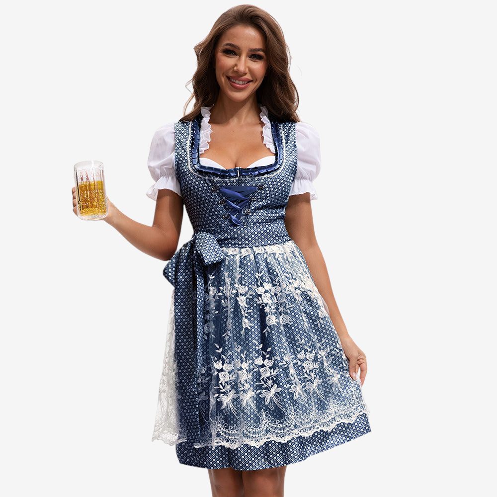 Dirndlkleid für Damen mit Herzausschnitt und Spitzen-Schürze
