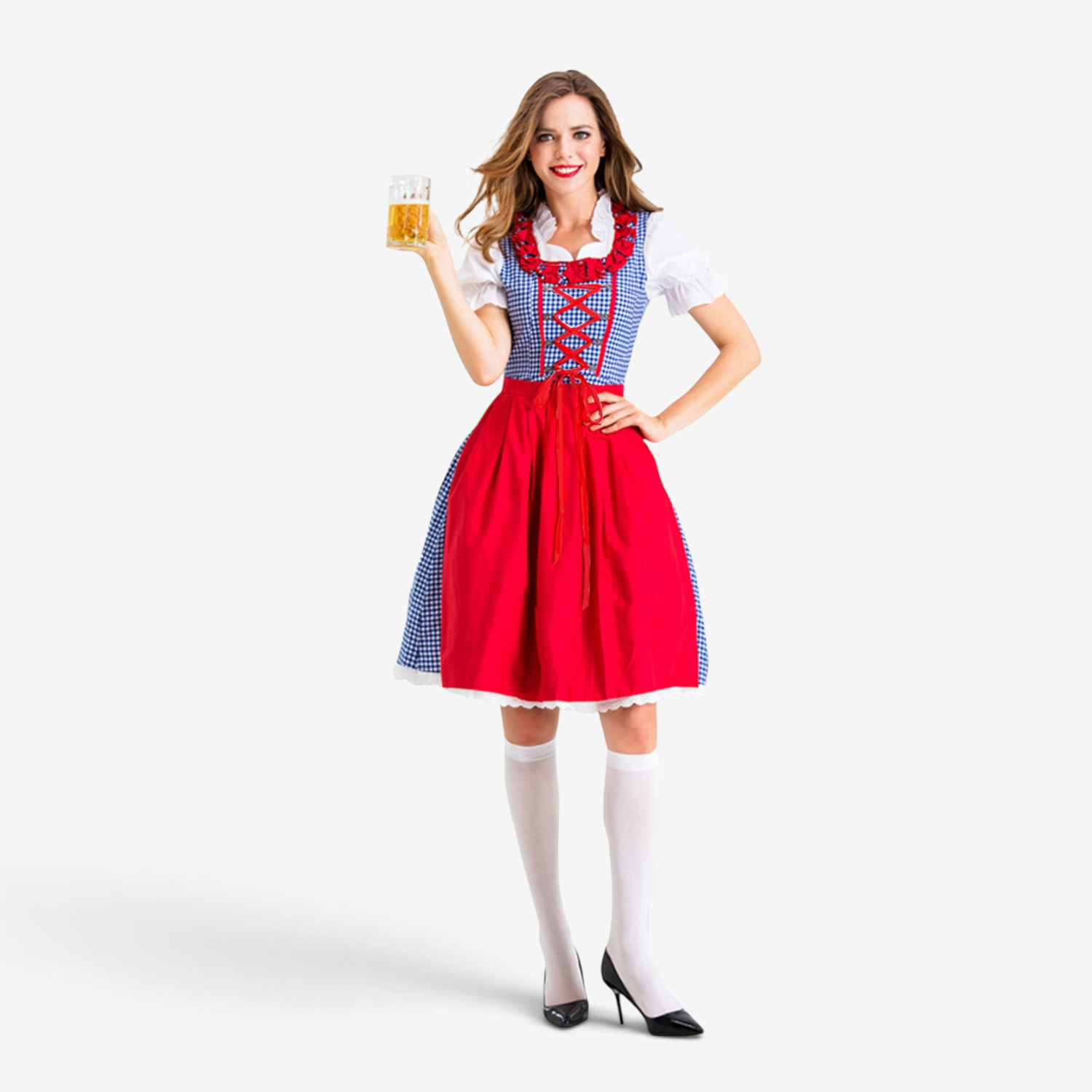 Rutig dirndl för damer – med volangkrage och snörning