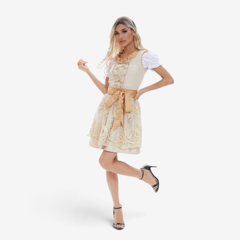 Mini-dirndl til kvinder med blondenedel og snørelukning