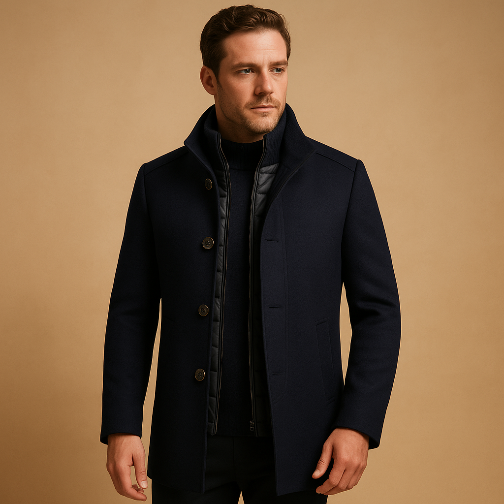 Herren Wollmantel mit hohem Kragen – Formal und Warm