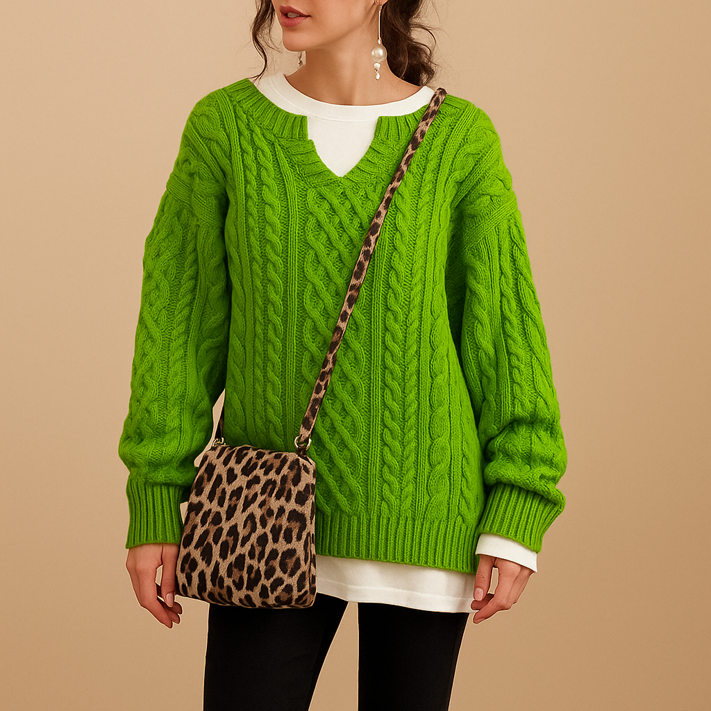Chunky Strick Oversized Pullover für Frauen mit Rundhalsausschnitt