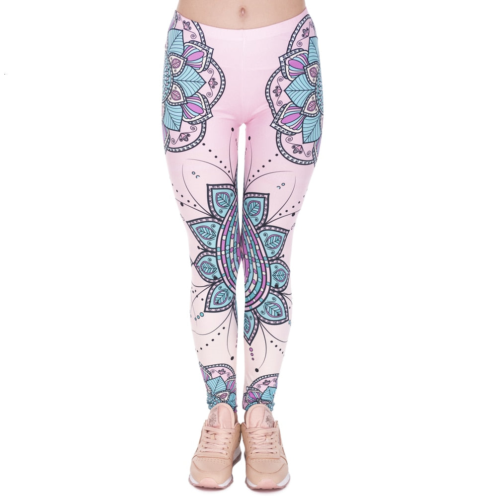 Mode Frauen Leggings Mandala Blume 3D Druck Leggings Slim Hohe Taille Damen Leggings