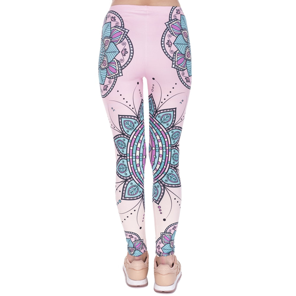 Mode Frauen Leggings Mandala Blume 3D Druck Leggings Slim Hohe Taille Damen Leggings