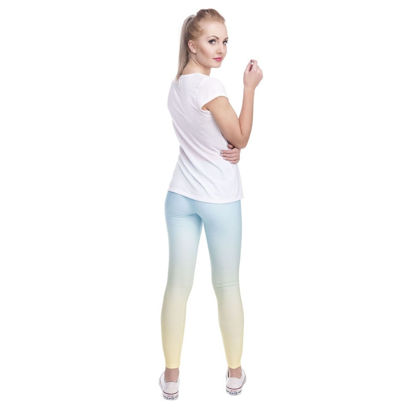 Heiße Verkaufsmode Ombre Gelb Bedruckte Damen Slim Fit Leggings Workout-Hosen Freizeit Polyester Hosen Leggings