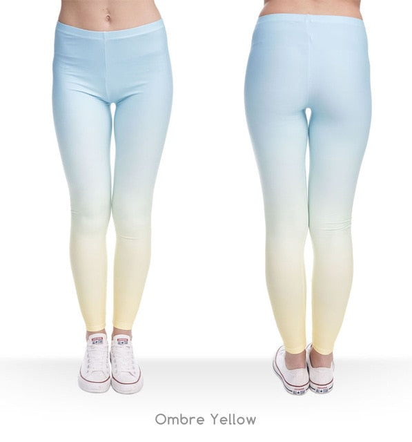 Heiße Verkaufsmode Ombre Gelb Bedruckte Damen Slim Fit Leggings Workout-Hosen Freizeit Polyester Hosen Leggings