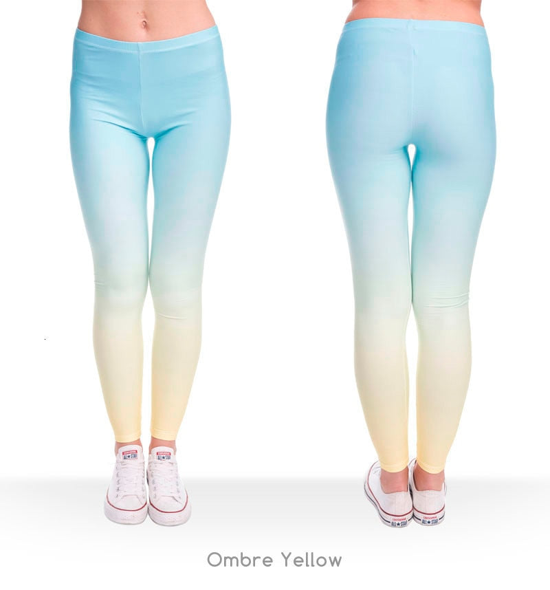 Heiße Verkaufsmode Ombre Gelb Bedruckte Damen Slim Fit Leggings Workout-Hosen Freizeit Polyester Hosen Leggings