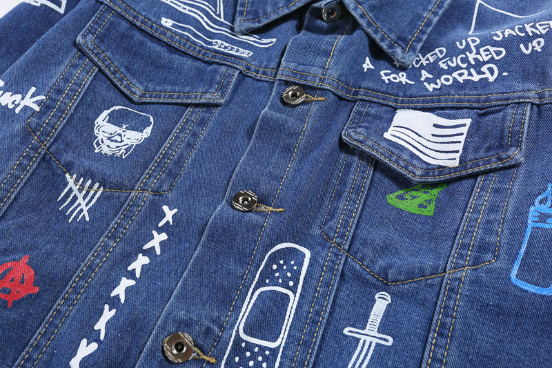 Hip Hop Mode Bedruckte Jeansjacke Männer Herbst Winter Streetwear Denimjacken Mäntel Cowboyjacke Jaqueta masculina