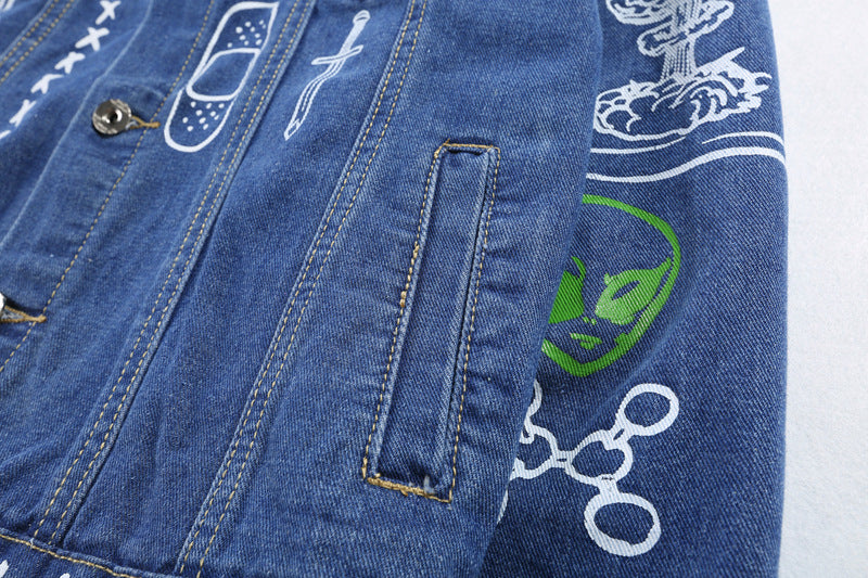 Hip Hop Mode Bedruckte Jeansjacke Männer Herbst Winter Streetwear Denimjacken Mäntel Cowboyjacke Jaqueta masculina