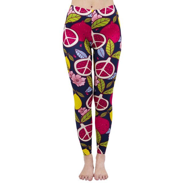 Mode Frauen Leggings Pink Tropics Druck mit Multicolor-Muster Leggings Hohe Elastizität Fitnesshosen Leggings