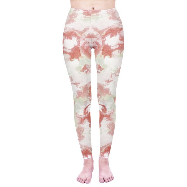 Mode Frauen Leggings Pink Tropics Druck mit Multicolor-Muster Leggings Hohe Elastizität Fitnesshosen Leggings