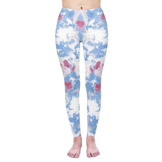 Mode Frauen Leggings Pink Tropics Druck mit Multicolor-Muster Leggings Hohe Elastizität Fitnesshosen Leggings