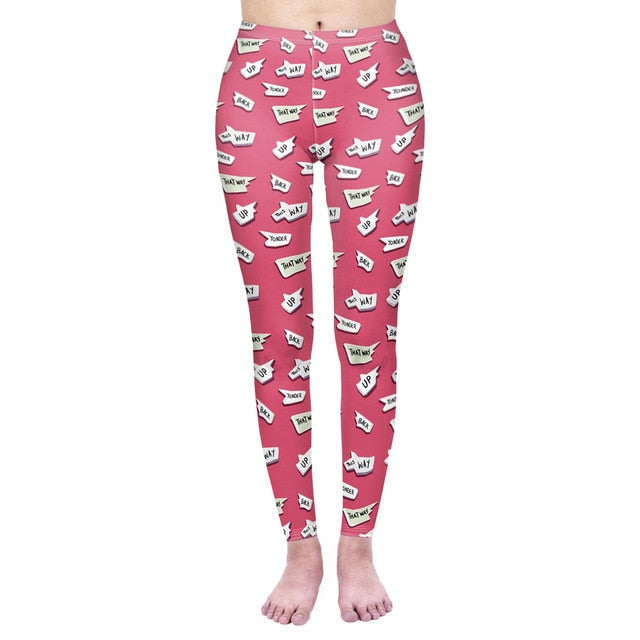 Mode Frauen Leggings Pink Tropics Druck mit Multicolor-Muster Leggings Hohe Elastizität Fitnesshosen Leggings