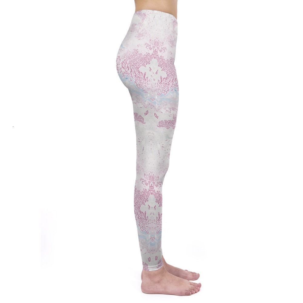 Mode Frauen Leggings Pink Tropics Druck mit Multicolor-Muster Leggings Hohe Elastizität Fitnesshosen Leggings