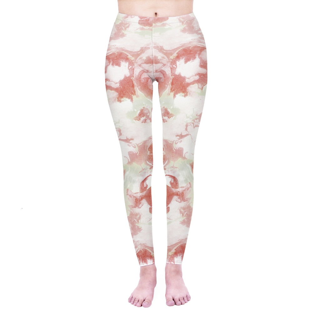 Mode Frauen Leggings Pink Tropics Druck mit Multicolor-Muster Leggings Hohe Elastizität Fitnesshosen Leggings