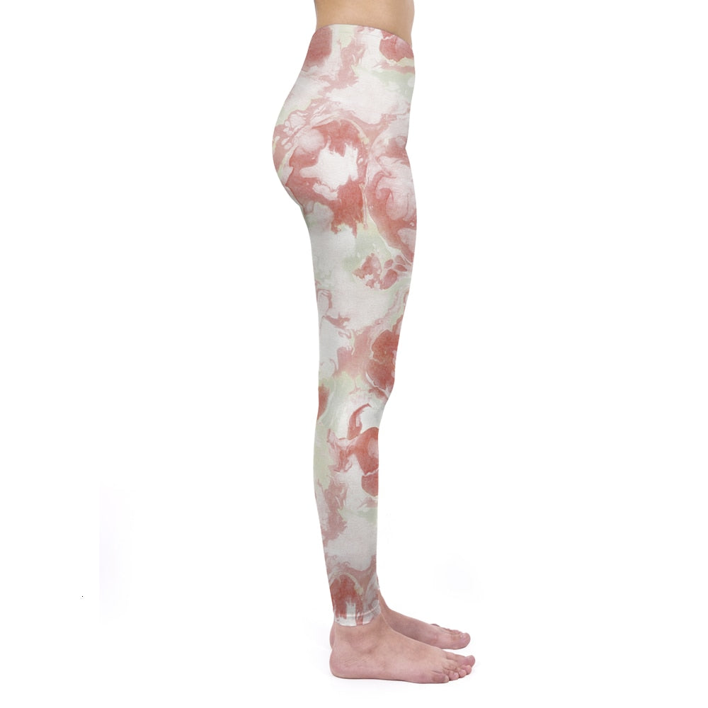 Mode Frauen Leggings Pink Tropics Druck mit Multicolor-Muster Leggings Hohe Elastizität Fitnesshosen Leggings