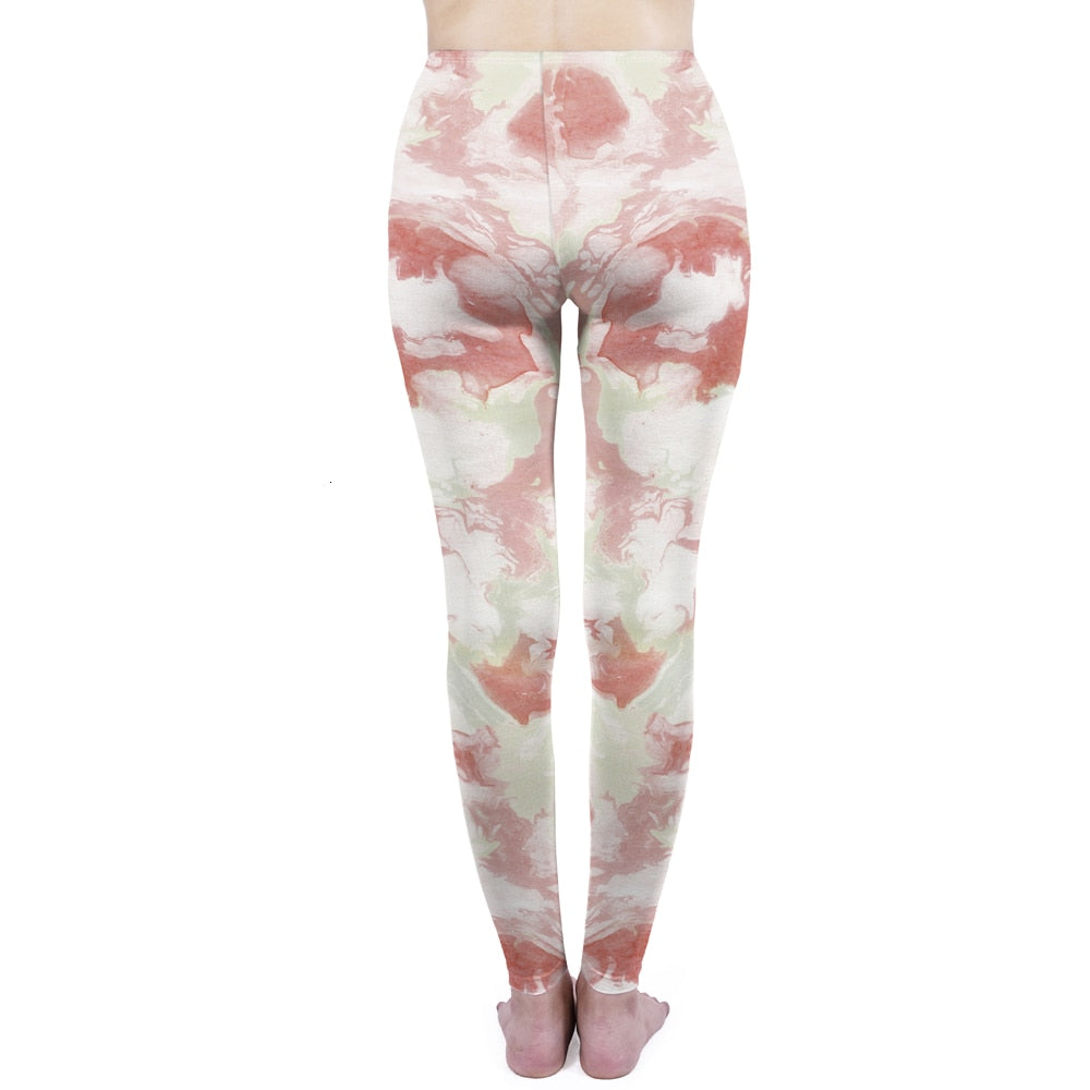Mode Frauen Leggings Pink Tropics Druck mit Multicolor-Muster Leggings Hohe Elastizität Fitnesshosen Leggings