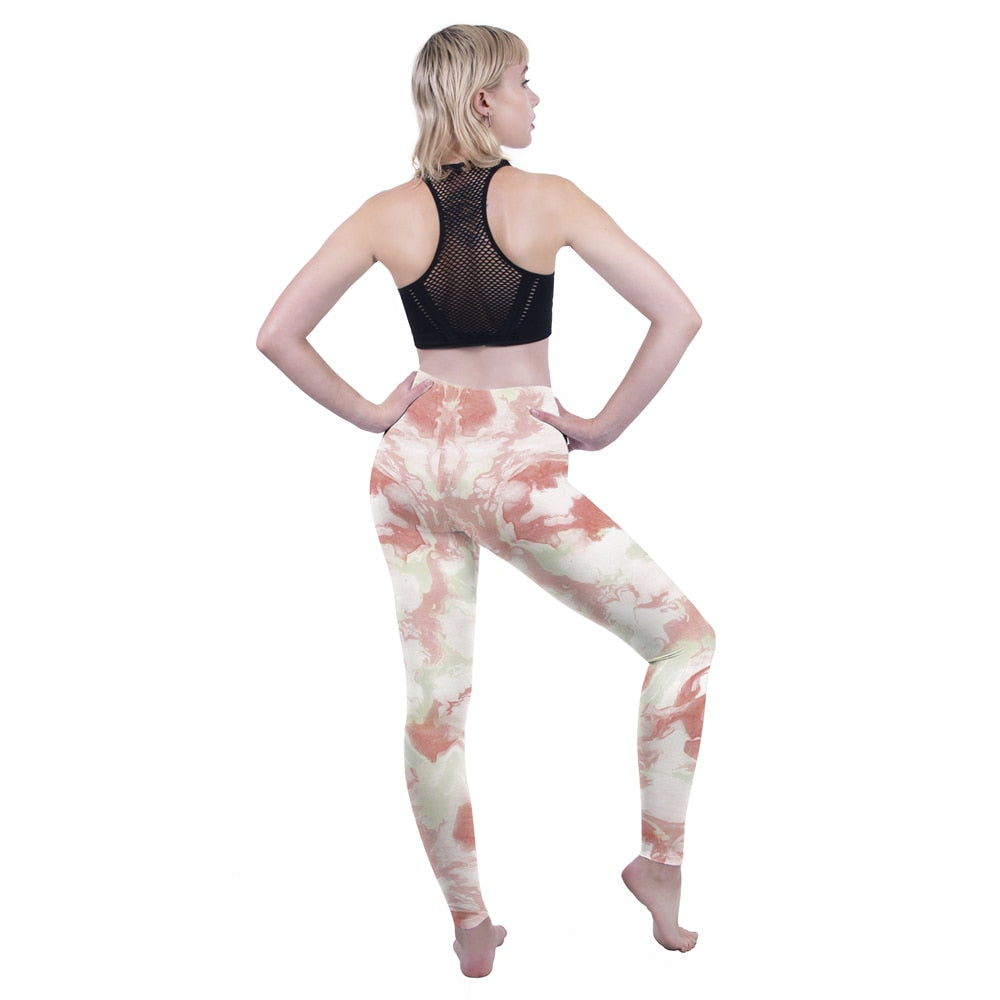 Mode Frauen Leggings Pink Tropics Druck mit Multicolor-Muster Leggings Hohe Elastizität Fitnesshosen Leggings