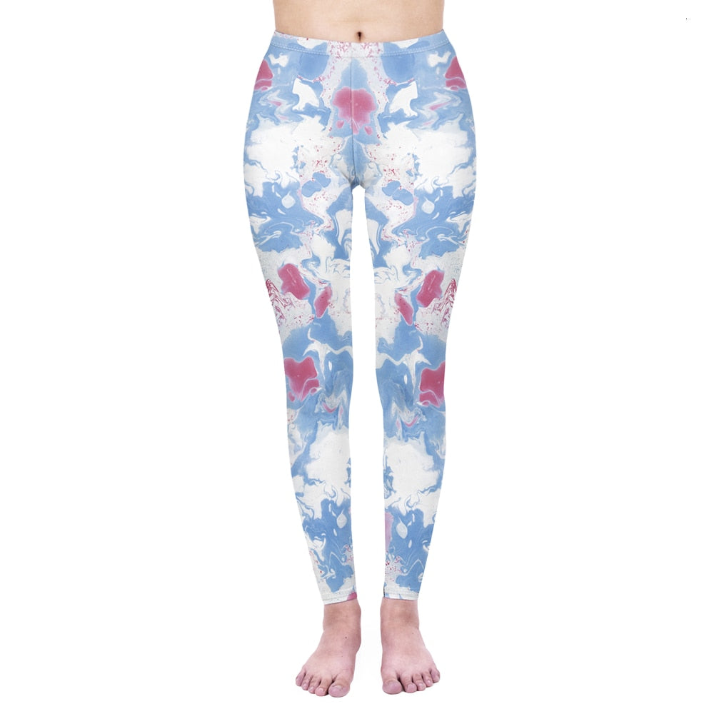 Mode Frauen Leggings Pink Tropics Druck mit Multicolor-Muster Leggings Hohe Elastizität Fitnesshosen Leggings