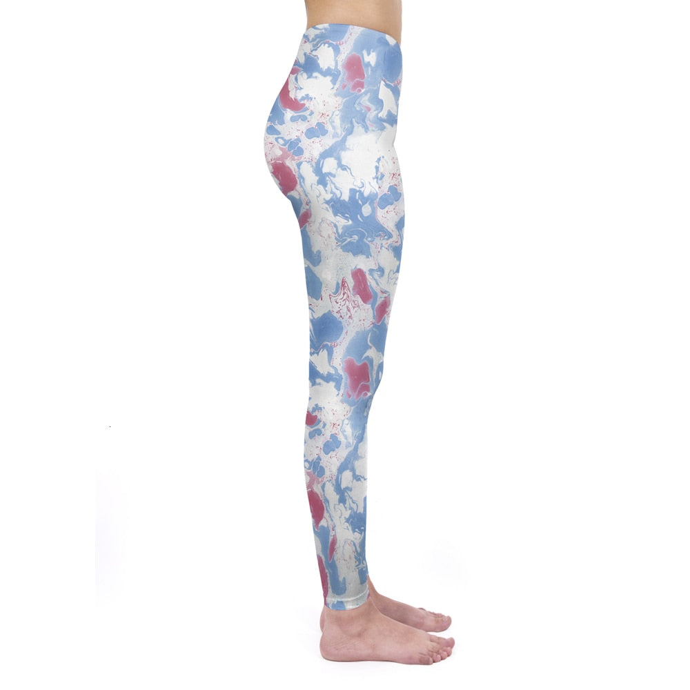 Mode Frauen Leggings Pink Tropics Druck mit Multicolor-Muster Leggings Hohe Elastizität Fitnesshosen Leggings