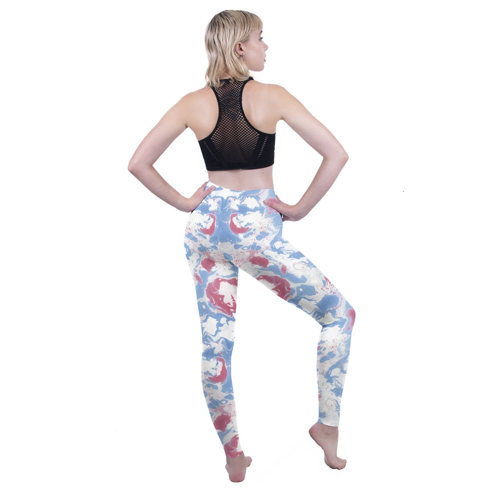 Mode Frauen Leggings Pink Tropics Druck mit Multicolor-Muster Leggings Hohe Elastizität Fitnesshosen Leggings