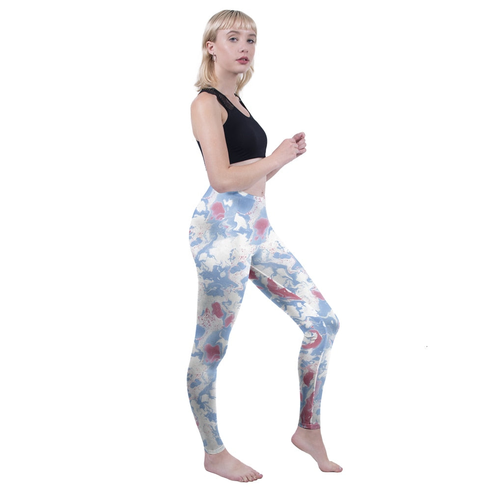 Mode Frauen Leggings Pink Tropics Druck mit Multicolor-Muster Leggings Hohe Elastizität Fitnesshosen Leggings