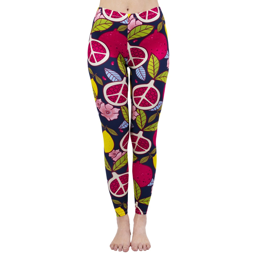 Mode Frauen Leggings Pink Tropics Druck mit Multicolor-Muster Leggings Hohe Elastizität Fitnesshosen Leggings