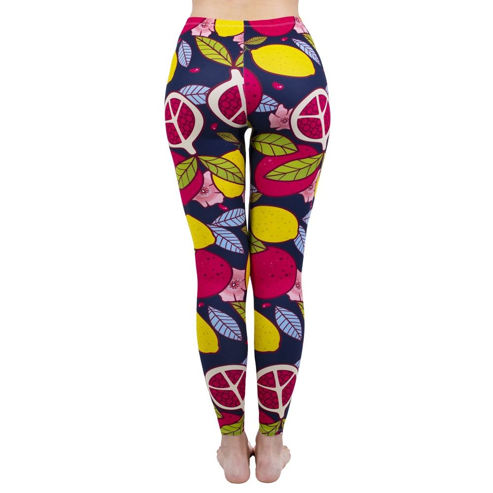 Mode Frauen Leggings Pink Tropics Druck mit Multicolor-Muster Leggings Hohe Elastizität Fitnesshosen Leggings