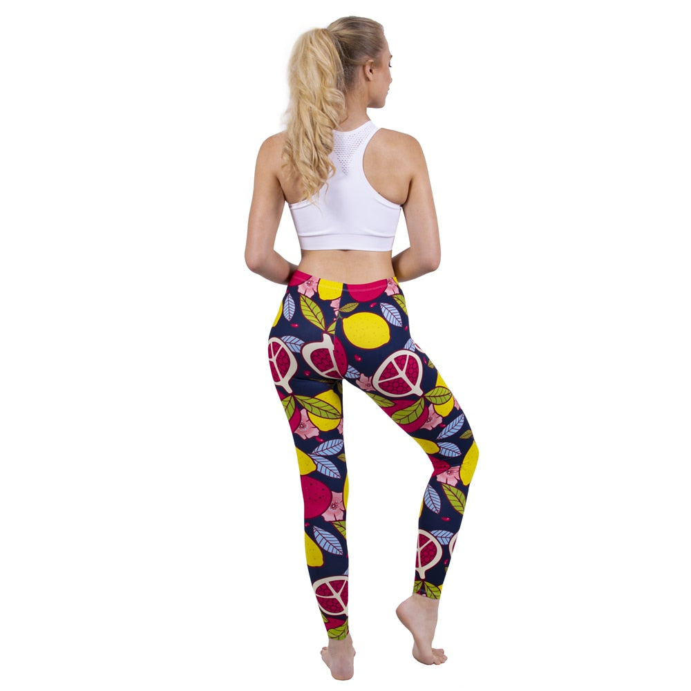 Mode Frauen Leggings Pink Tropics Druck mit Multicolor-Muster Leggings Hohe Elastizität Fitnesshosen Leggings