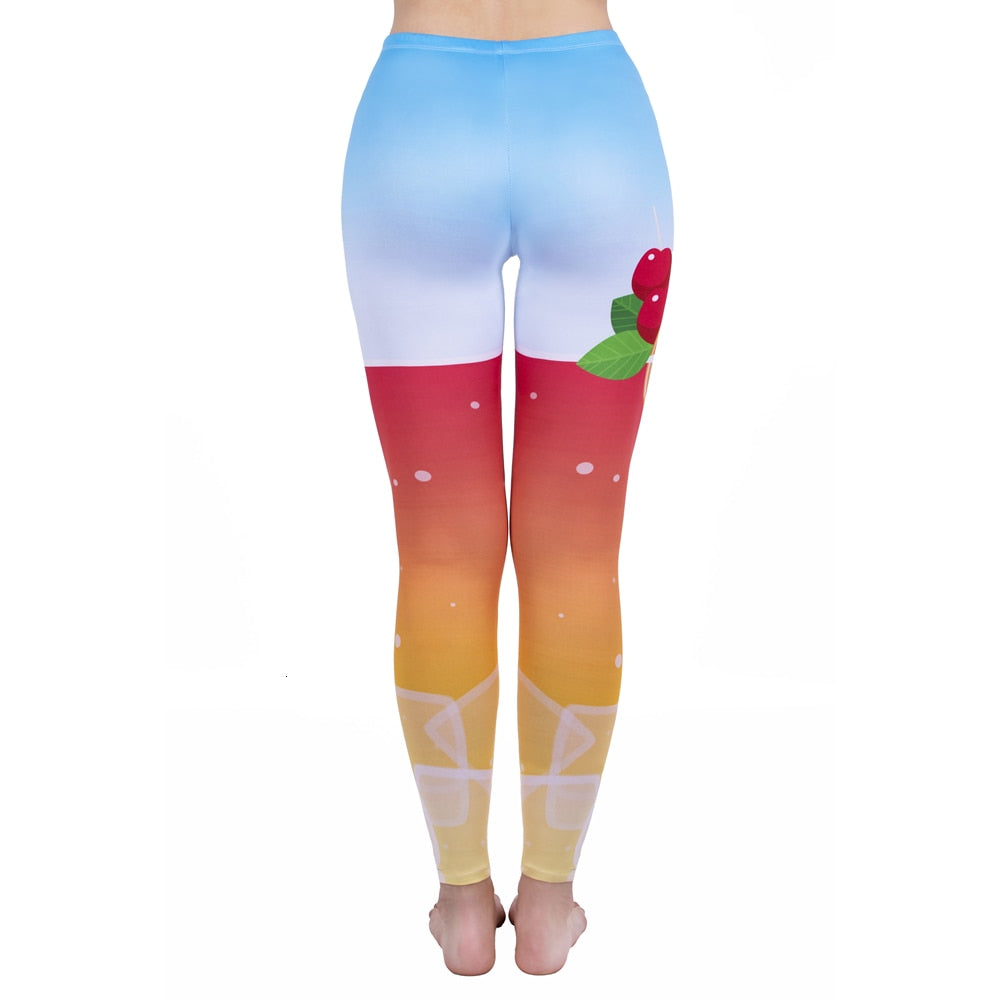 Mode Frauen Leggings Pink Tropics Druck mit Multicolor-Muster Leggings Hohe Elastizität Fitnesshosen Leggings