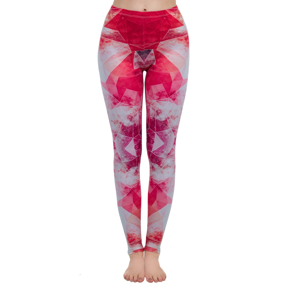 Mode Frauen Leggings Pink Tropics Druck mit Multicolor-Muster Leggings Hohe Elastizität Fitnesshosen Leggings