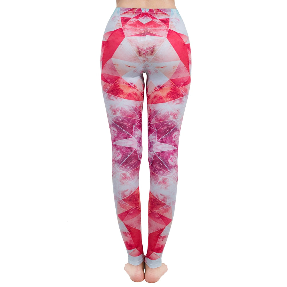 Mode Frauen Leggings Pink Tropics Druck mit Multicolor-Muster Leggings Hohe Elastizität Fitnesshosen Leggings