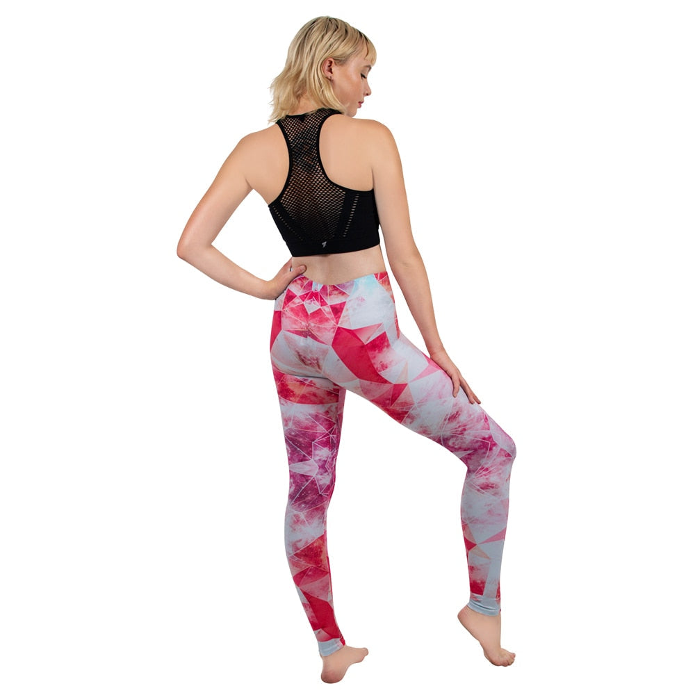 Mode Frauen Leggings Pink Tropics Druck mit Multicolor-Muster Leggings Hohe Elastizität Fitnesshosen Leggings