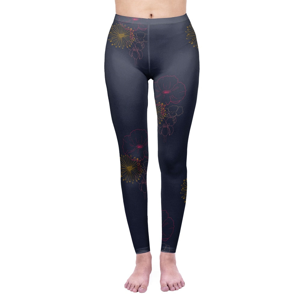 Mode Frauen Leggings Pink Tropics Druck mit Multicolor-Muster Leggings Hohe Elastizität Fitnesshosen Leggings
