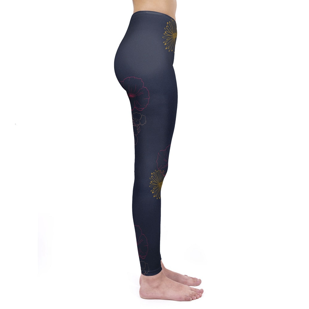 Mode Frauen Leggings Pink Tropics Druck mit Multicolor-Muster Leggings Hohe Elastizität Fitnesshosen Leggings