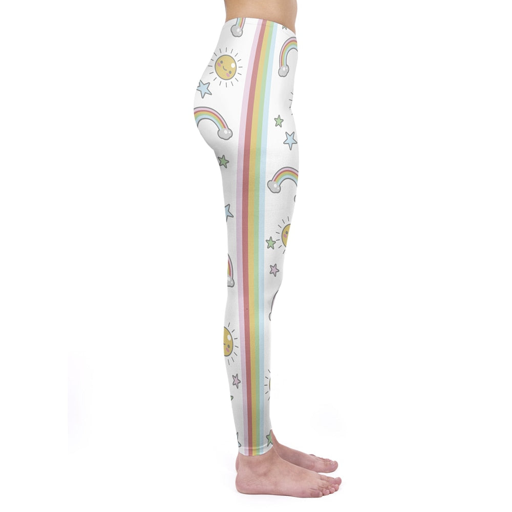Mode Frauen Leggings Pink Tropics Druck mit Multicolor-Muster Leggings Hohe Elastizität Fitnesshosen Leggings