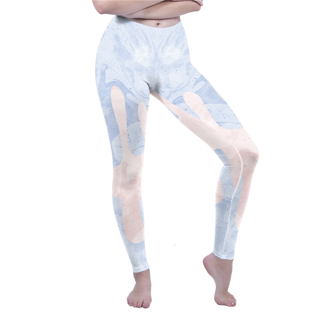 Mode Frauen Leggings Pink Tropics Druck mit Multicolor-Muster Leggings Hohe Elastizität Fitnesshosen Leggings