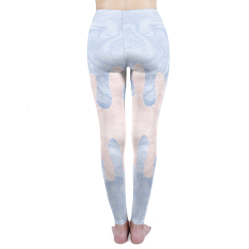 Mode Frauen Leggings Pink Tropics Druck mit Multicolor-Muster Leggings Hohe Elastizität Fitnesshosen Leggings