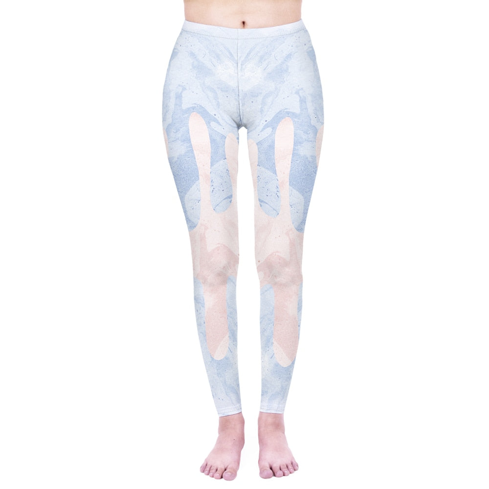 Mode Frauen Leggings Pink Tropics Druck mit Multicolor-Muster Leggings Hohe Elastizität Fitnesshosen Leggings