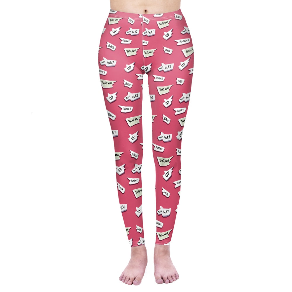 Mode Frauen Leggings Pink Tropics Druck mit Multicolor-Muster Leggings Hohe Elastizität Fitnesshosen Leggings