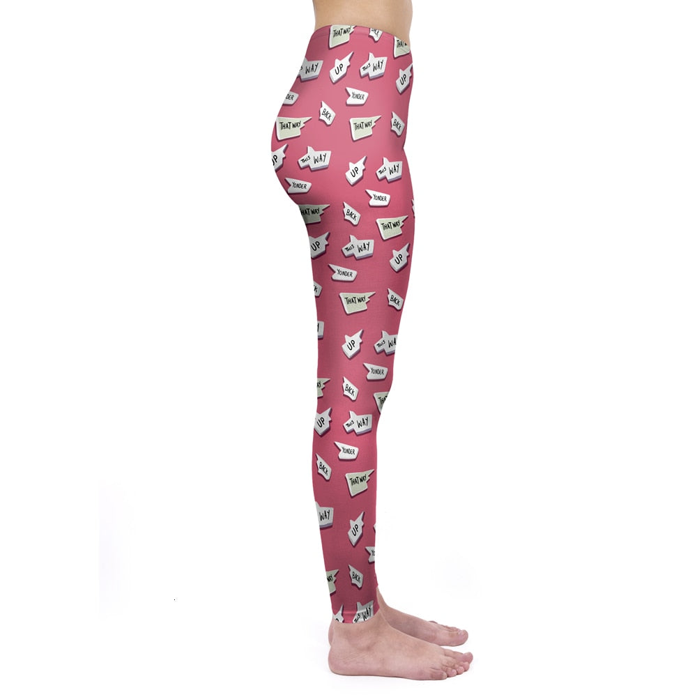 Mode Frauen Leggings Pink Tropics Druck mit Multicolor-Muster Leggings Hohe Elastizität Fitnesshosen Leggings