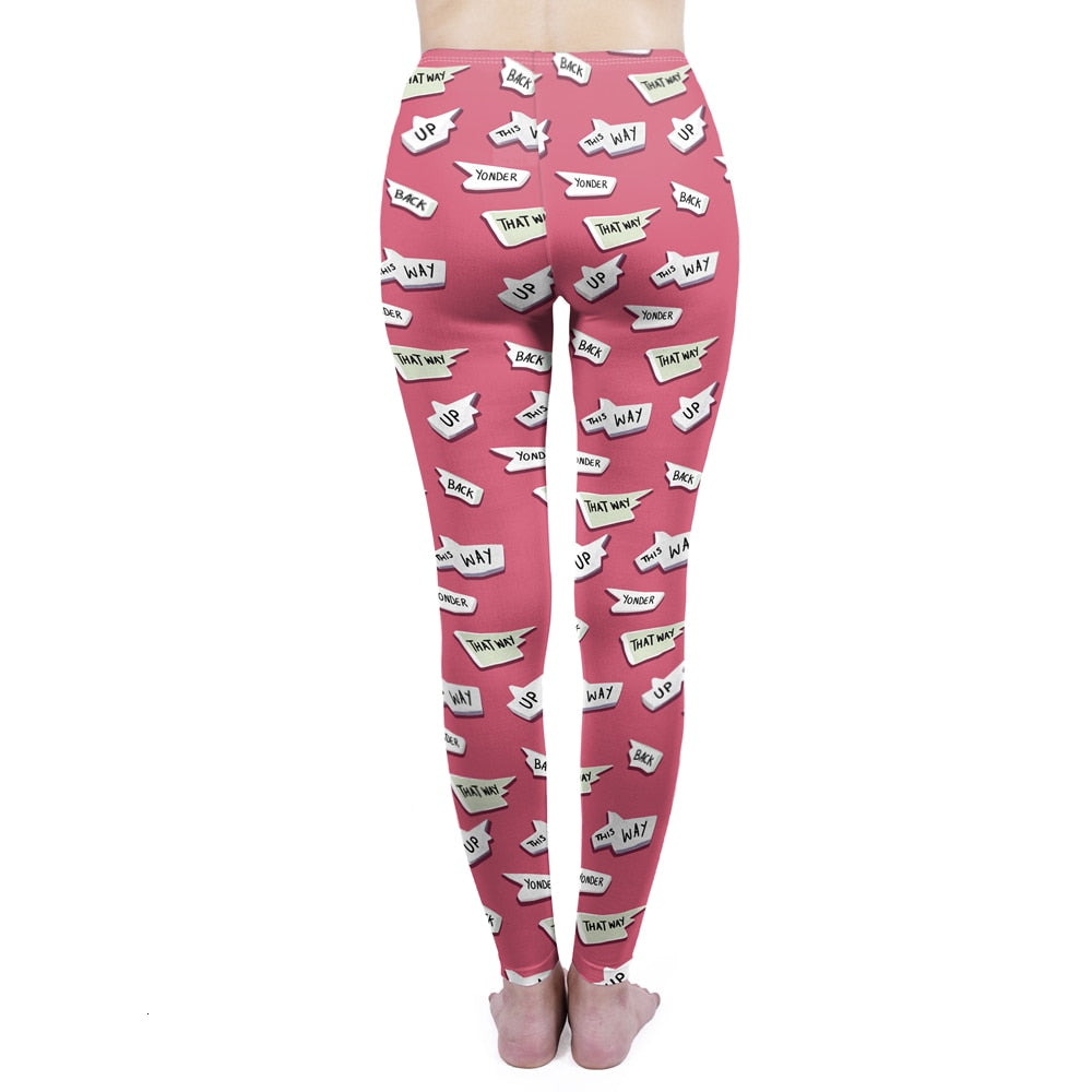 Mode Frauen Leggings Pink Tropics Druck mit Multicolor-Muster Leggings Hohe Elastizität Fitnesshosen Leggings
