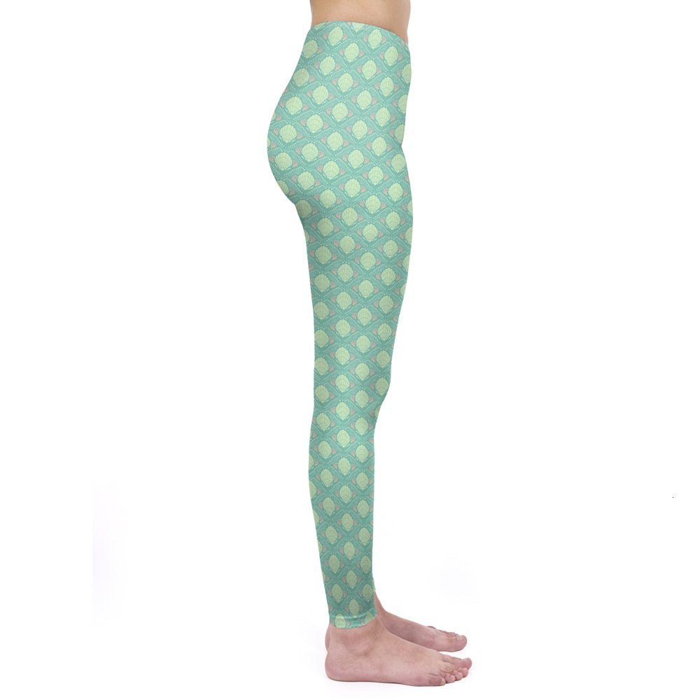 Mode Frauen Leggings Pink Tropics Druck mit Multicolor-Muster Leggings Hohe Elastizität Fitnesshosen Leggings