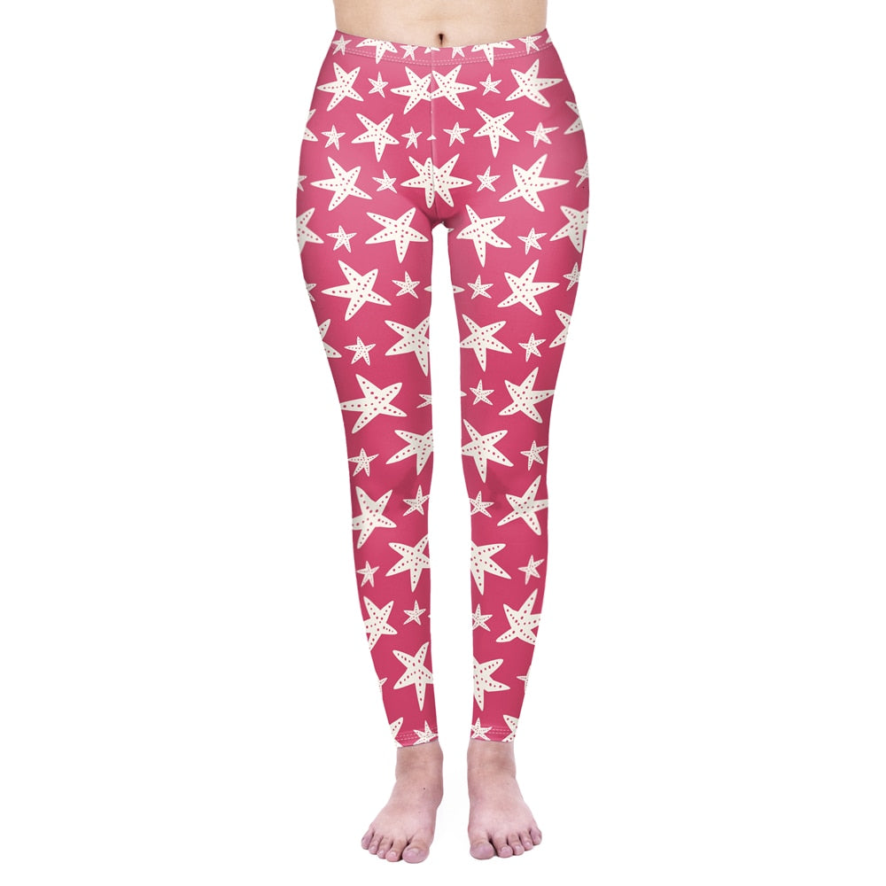 Mode Frauen Leggings Pink Tropics Druck mit Multicolor-Muster Leggings Hohe Elastizität Fitnesshosen Leggings